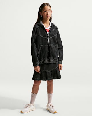 Nike Sportswear Collection Big Kids' Full-Zip Hooded Denim Jacket